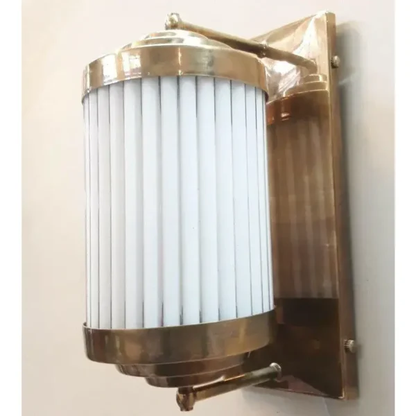 Vintage Art Deco Rod Ship Wall Sconces Fixture in Brass & Milk Glass