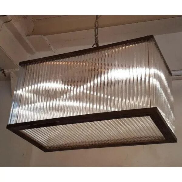 Vintage Art Deco Rod Ship Chandelier Fixture in Brass & Glass