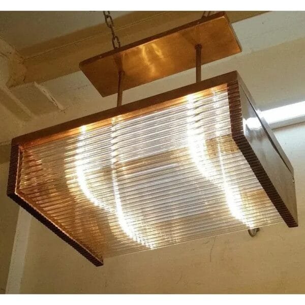 Art Deco Brass & Glass Rod Ship Light Chandelier