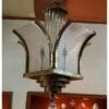 Vintage Art Deco Skyscraper Rod Ship Chandelier Fixture in Brass & Glass