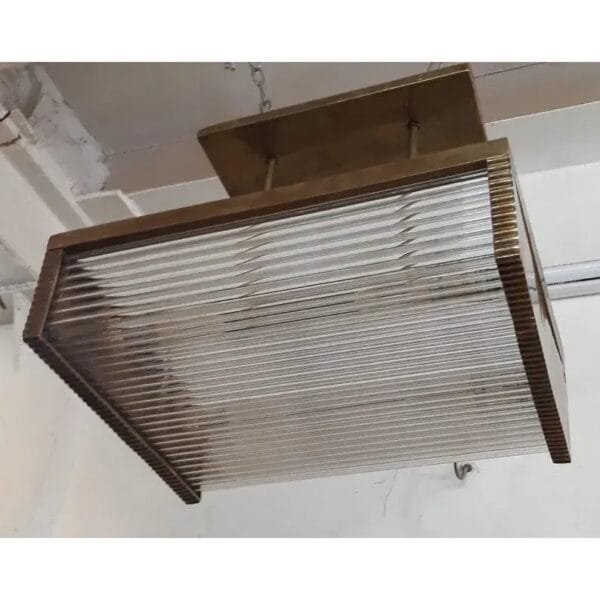 Art Deco Brass & Glass Rod Ship Light Chandelier