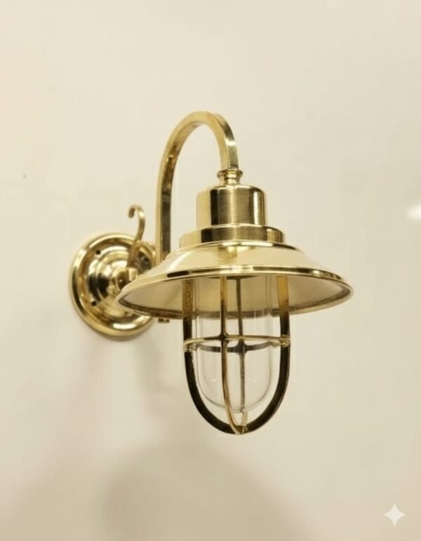 Nautical Maritime Brass Angled Wall Passageway Light Fixture With Shade