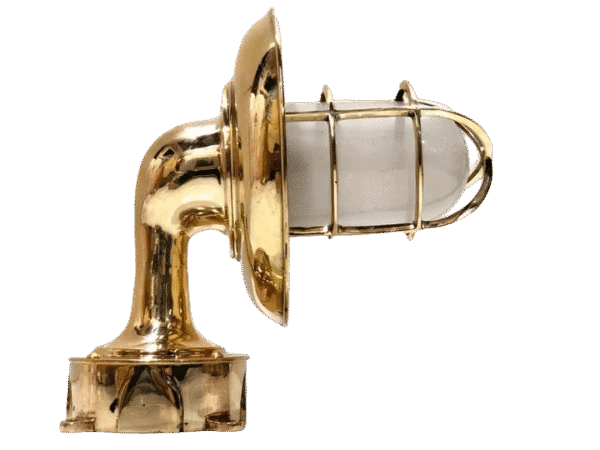 Nautical Maritime Brass Wall Light Fixture with Milk Glass Shade & Junction Box