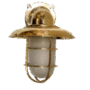 Nautical Maritime Brass Wall Light Fixture with Milk Glass Shade & Junction Box