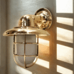 Nautical Maritime Milk Glass Brass Wall Light Fixture with Shade Vintage