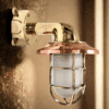 Nautical Maritime Brass Wall Light Fixture with Milk Glass Shade & Junction Box