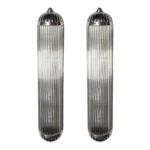 Large Pair Vintage Art Deco Wall Sconces in Nickel Brass & Glass Rod Ship Light