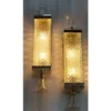 Pair Vintage Art Deco Skyscraper Wall Sconces Fixture in Nickel Brass Lamp; Diamond Cut Glass