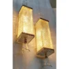 Pair Vintage Art Deco Skyscraper Wall Sconces Fixture in Nickel Brass Lamp; Diamond Cut Glass