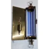 Pair of Vintage Art Deco Brass Lamp; Milk & Blue Glass Rod Wall Sconces Metro Light