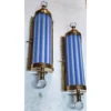 Pair of Vintage Art Deco Brass Lamp; Milk & Blue Glass Rod Wall Sconces Metro Light