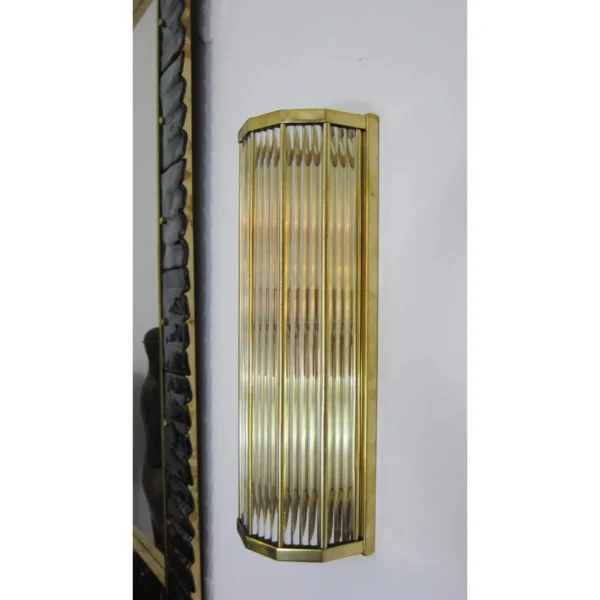 Pair of Vintage Art Deco Wall Sconces, Brass Lamp; Glass Rod Ship Light