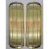 Pair of Vintage Art Deco Wall Sconces, Brass Lamp; Glass Rod Ship Light