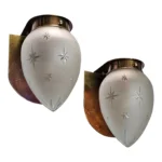 Pair of Vintage Art Deco Wall Sconces Fixture Brass & Star Glass Shade Lamp Ship Light