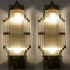 Pair Skyscraper Vintage Art Deco Wall Sconces Fixture Brass & Glass Rod Ship Light