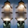 Pair Skyscraper Vintage Art Deco Wall Sconces Fixture Brass & Glass Rod Ship Light
