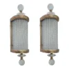 Pair Vintage Art Deco Wall Sconces Fixture Brass & Ribbed Glass Rod Ship Light