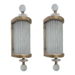 Pair Vintage Art Deco Wall Sconces Fixture Brass & Ribbed Glass Rod Ship Light