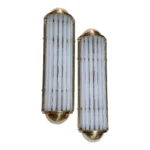 Pair Vintage Art Deco Wall Sconces Fixture in Brass & Frosted Glass