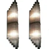 Pair Vintage Skyscraper Art Deco Wall Sconces Fixture in Brass Lamp; Glass Rod Ship Light
