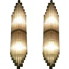 Pair Vintage Skyscraper Art Deco Wall Sconces Fixture in Brass Lamp; Glass Rod Ship Light