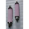 Pair Vintage Skyscraper Art Deco Wall Sconces Fixtures in Nickel Brass & Pink Glass