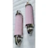 Pair Vintage Skyscraper Art Deco Wall Sconces Fixtures in Nickel Brass & Pink Glass