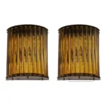 Pair Vintage Art Deco Skyscraper Wall Sconces Fixture Brass & Amber Glass Rod Ship Light