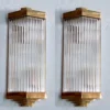 Pair Vintage Art Deco Skyscraper Wall Sconces Fixture Brass & Glass Rod Ship Light
