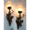 Pair Vintage Art Nouveau Deco Mermaid Wall Sconces in Brass & Glas