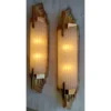 Pair Vintage Skyscraper Art Deco Wall Sconces Fixture Brass & Frosted Glass Rod Ship Light