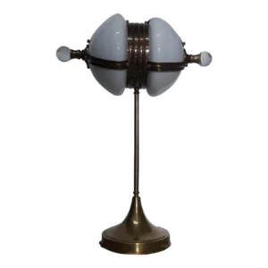Vintage Art Deco Brass Table Lamp Light with Milk Glass Shade