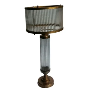 Vintage Art Deco Skyscraper Rod Ship Light Table Lamp in Brass & Glass