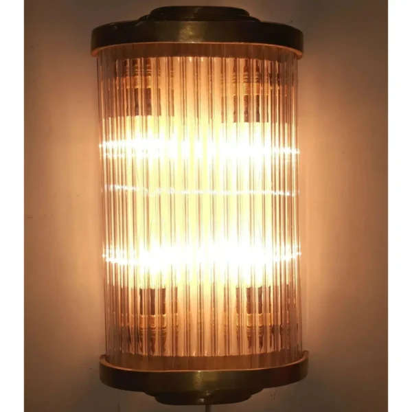 Vintage Art Deco 4 Light Skyscraper Rod Ship Light Wall Sconces Fixture in Brass & Glass