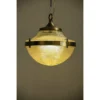 Vintage Art Deco American Dome Ceiling Hanging Fixture in Brass & Crystal Cut Glass