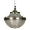 Vintage Art Deco American Dome Ceiling Hanging Fixture in Brass & Crystal Cut Glass