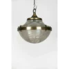 Vintage Art Deco American Dome Ceiling Hanging Fixture in Brass & Crystal Cut Glass