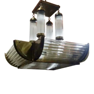 Vintage Art Deco Brass & Glass Rod Ship 12 Light Skyscraper Chandelier