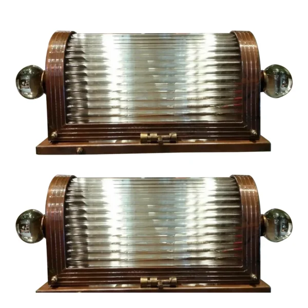 Vintage Art Deco Bronze Case & Glass Rod Wall Sconces – a Pair