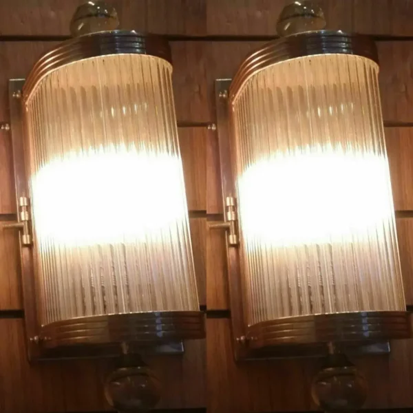 Vintage Art Deco Brass Case & Glass Rod Wall Sconces – a Pair