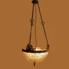 Vintage Art Deco Dome Ceiling Hanging Fixture in Brass & Crystal Cut Glass