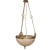 Vintage Art Deco Dome Ceiling Hanging Fixture in Brass & Crystal Cut Glass