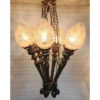 Vintage Art Deco Nouveau Mashaal 6 Light Hanging Chandelier