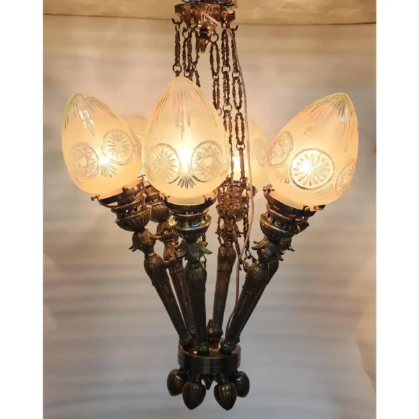 Vintage Art Deco Nouveau Mashaal 6 Light Hanging Chandelier