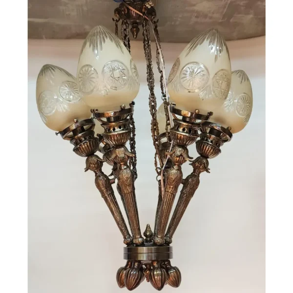 Vintage Art Deco Nouveau Mashaal 6 Light Hanging Chandelier