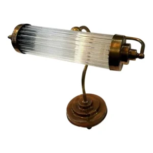 Vintage Art Deco Skyscraper Bankers Table Lamp in Brass & Glass