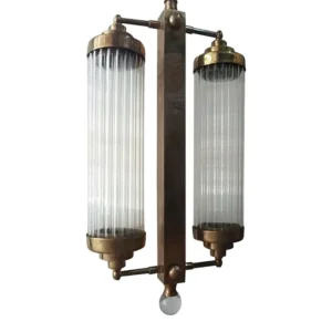 Vintage Art Deco Skyscraper Four Light Wall Sconces Fixture in Brass & Glass