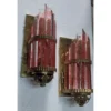 Vintage Art Deco Skyscraper Metro Light Wall Sconces in Copper Red Cameo Glass – a Pair