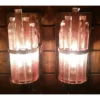 Vintage Art Deco Skyscraper Metro Light Wall Sconces in Copper Red Cameo Glass – a Pair