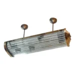 Vintage Art Deco Skyscraper Rod Ship Chandelier Fixture in Brass & Glass